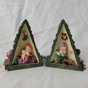 Vintage Hidden Santa Workshop in Christmas Tree Decorating Elves Hand Painted
